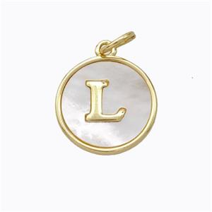 Copper Letter-L Pendant Pave Shell Gold Plated, approx 16mm [FD17077]
