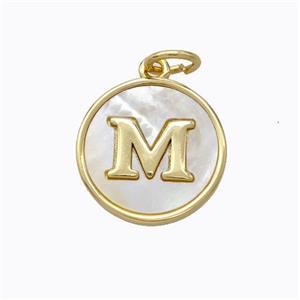 Copper Letter-M Pendant Pave Shell Gold Plated, approx 16mm [FD17078]
