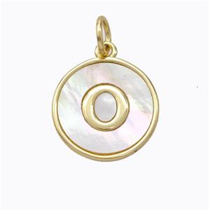 Copper Letter-O Pendant Pave Shell Gold Plated, approx 16mm [FD17080]