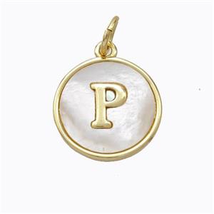 Copper Letter-P Pendant Pave Shell Gold Plated, approx 16mm [FD17081]