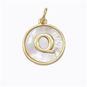 Copper Letter-Q Pendant Pave Shell Gold Plated, approx 16mm [FD17082]