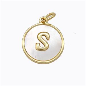 Copper Letter-S Pendant Pave Shell Gold Plated, approx 16mm [FD17084]