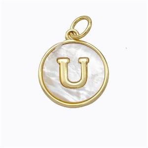 Copper Letter-U Pendant Pave Shell Gold Plated, approx 16mm [FD17086]