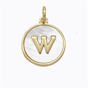 Copper Letter-W Pendant Pave Shell Gold Plated, approx 16mm [FD17088]