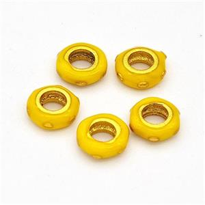 Copper Rondelle Beads Yellow Enamel Large Hole Gold Plated, approx 6mm, 3mm hole [FD17094]