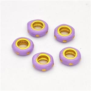 Copper Rondelle Beads Lavender Enamel Large Hole Gold Plated, approx 6mm, 3mm hole [FD17096]