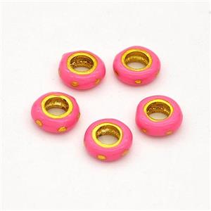 Copper Rondelle Beads Hotpink Enamel Large Hole Gold Plated, approx 6mm, 3mm hole [FD17097]
