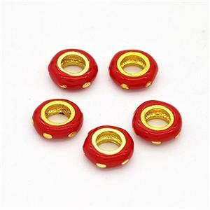 Copper Rondelle Beads Red Enamel Large Hole Gold Plated, approx 6mm, 3mm hole [FD17098]