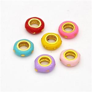 Copper Rondelle Beads Enamel Large Hole Gold Plated Mixed, approx 6mm, 3mm hole [FD17099]