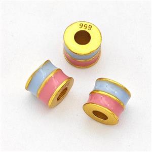 Copper Tube Beads Blue Pink Enamel Large Hole Gold Plated, approx 5mm, 2mm hole [FD17101]