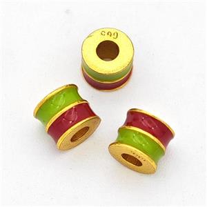 Copper Tube Beads Green Red Enamel Large Hole Gold Plated, approx 5mm, 2mm hole [FD17102]