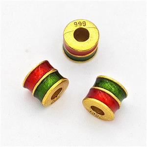 Copper Tube Beads Green Red Painted Large Hole Gold Plated, approx 5mm, 2mm hole [FD17103]