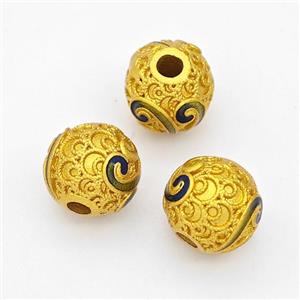 Copper Round Beads Blue Green Painted Gold Plated, approx 9mm [FD17107]