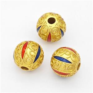 Copper Round Beads Red Blue Painted Gold Plated, approx 9mm [FD17108]