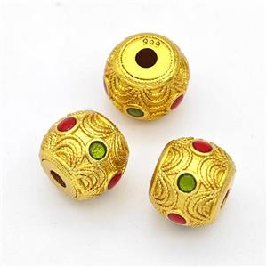 Copper Round Beads Red Green Painted Gold Plated, approx 8-9mm [FD17110]