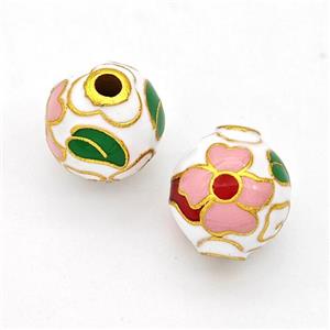 Copper Round Beads Cloisonne Multicolor Flower Gold Plated, approx 10-11mm [FD17111]