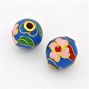 Copper Round Beads Cloisonne Multicolor Flower Gold Plated, approx 10-11mm [FD17113]