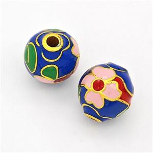 Copper Round Beads Cloisonne Multicolor Flower Gold Plated, approx 10-11mm [FD17114]