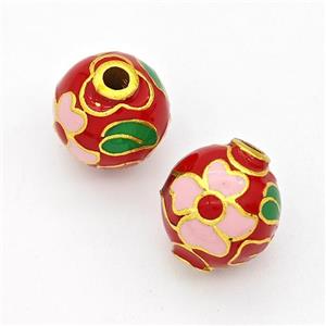 Copper Round Beads Cloisonne Multicolor Flower Gold Plated, approx 10-11mm [FD17115]