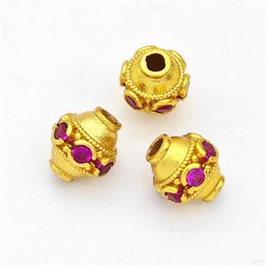 Copper Barrel Beads Pave Zirconia Gold Plated, approx 7-8mm [FD17117]