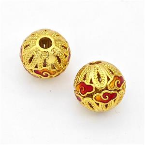 Copper Round Beads Red Painted Cloud Gold Plated, approx 10mm [FD17121]