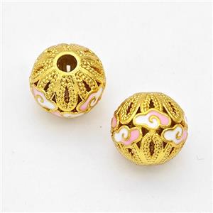 Copper Round Beads Pink Painted Cloud Gold Plated, approx 10mm [FD17122]