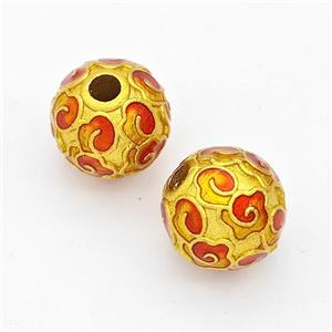 Copper Round Beads Red Painted Gold Plated, approx 10mm [FD17124]