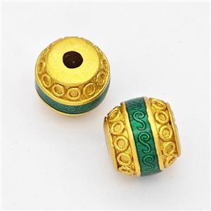 Copper Barrel Beads Green Painted Gold Plated, approx 8.5-9mm [FD17127]