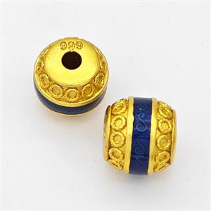 Copper Barrel Beads Blue Painted Gold Plated, approx 8.5-9mm [FD17128]