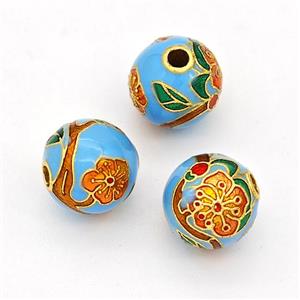 Copper Round Beads Cloisonne Multicolor Flower Gold Plated, approx 10mm [FD17130]