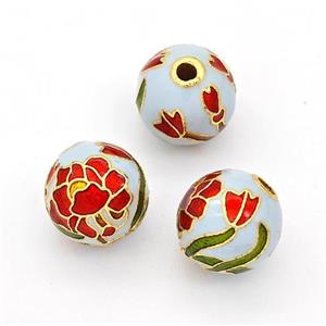 Copper Round Beads Cloisonne Multicolor Flower Gold Plated, approx 10mm [FD17132]