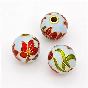 Copper Round Beads Cloisonne Multicolor Flower Gold Plated, approx 10mm [FD17133]