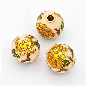 Copper Round Beads Cloisonne Multicolor Flower Gold Plated, approx 10mm [FD17134]