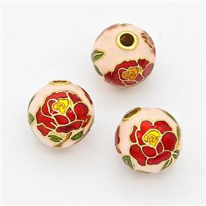 Copper Round Beads Cloisonne Multicolor Flower Gold Plated, approx 10mm [FD17136]