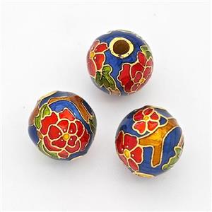 Copper Round Beads Cloisonne Multicolor Flower Gold Plated, approx 10mm [FD17138]