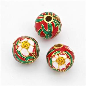 Copper Round Beads Cloisonne Multicolor Flower Gold Plated, approx 10mm [FD17139]