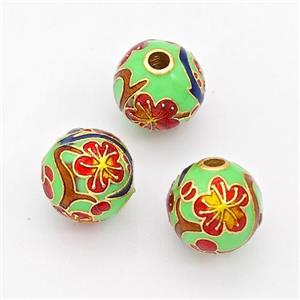 Copper Round Beads Cloisonne Multicolor Flower Gold Plated, approx 10mm [FD17140]