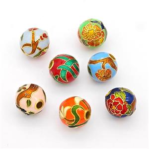 Copper Round Beads Cloisonne Multicolor Flower Gold Plated Mixed, approx 10mm [FD17142]