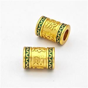 Copper Tube Beads Green Painted Large Hole Gold Plated, approx 7.5-11mm, 4mm hole [FD17146]
