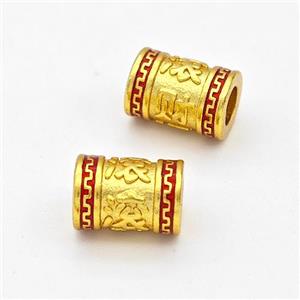 Copper Tube Beads Red Painted Large Hole Gold Plated, approx 7.5-11mm, 4mm hole [FD17147]