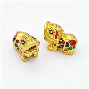 Copper Pixiu Charms Beads Painted Large Hole Gold Plated, approx 8-16mm, 4mm hole [FD17154]