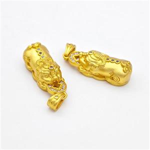 Copper Pixiu Charms Pendant Pave Zirconia Gold Plated, approx 10-24mm [FD17155]