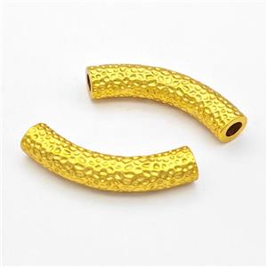 Copper Tube Beads Curving Hammered Large Hole Gold Plated, approx 7.5-38mm, 4mm hole [FD17179]