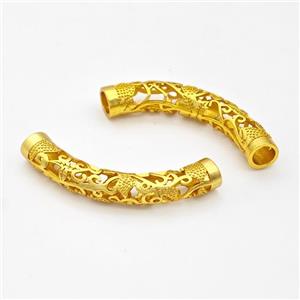 Copper Tube Beads Curving Hollow Large Hole Gold Plated, approx 7-43mm, 4mm hole [FD17180]