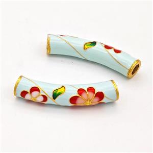 Copper Tube Beads Curving Painted Flower Large Hole Gold Plated, approx 7.5-36mm, 4mm hole [FD17186]