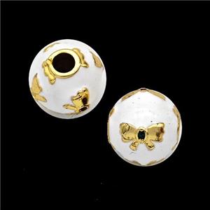 Copper Round Beads White Enamel Butterfly Gold Plated, approx 10mm [FD17198]