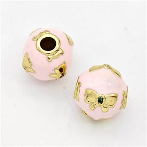 Copper Round Beads Pink Enamel Butterfly Gold Plated, approx 10mm [FD17199]