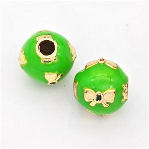 Copper Round Beads Green Enamel Butterfly Gold Plated, approx 10mm [FD17200]
