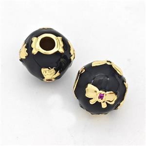 Copper Round Beads Black Enamel Butterfly Gold Plated, approx 10mm [FD17201]