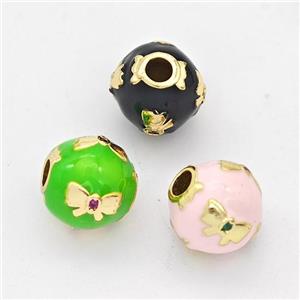 Copper Round Beads Enamel Butterfly Gold Plated Mixed, approx 10mm [FD17202]